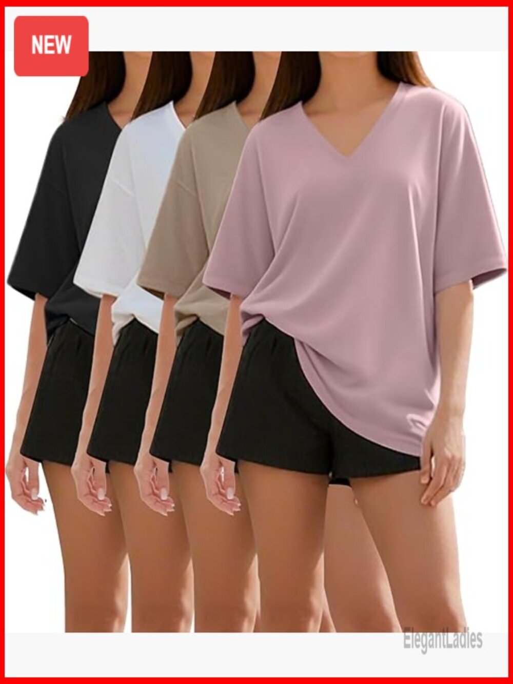 Large Plus Size Oversized T-Shirts 4 Pack Drop Shoulder V-Neck Casual Athletic
